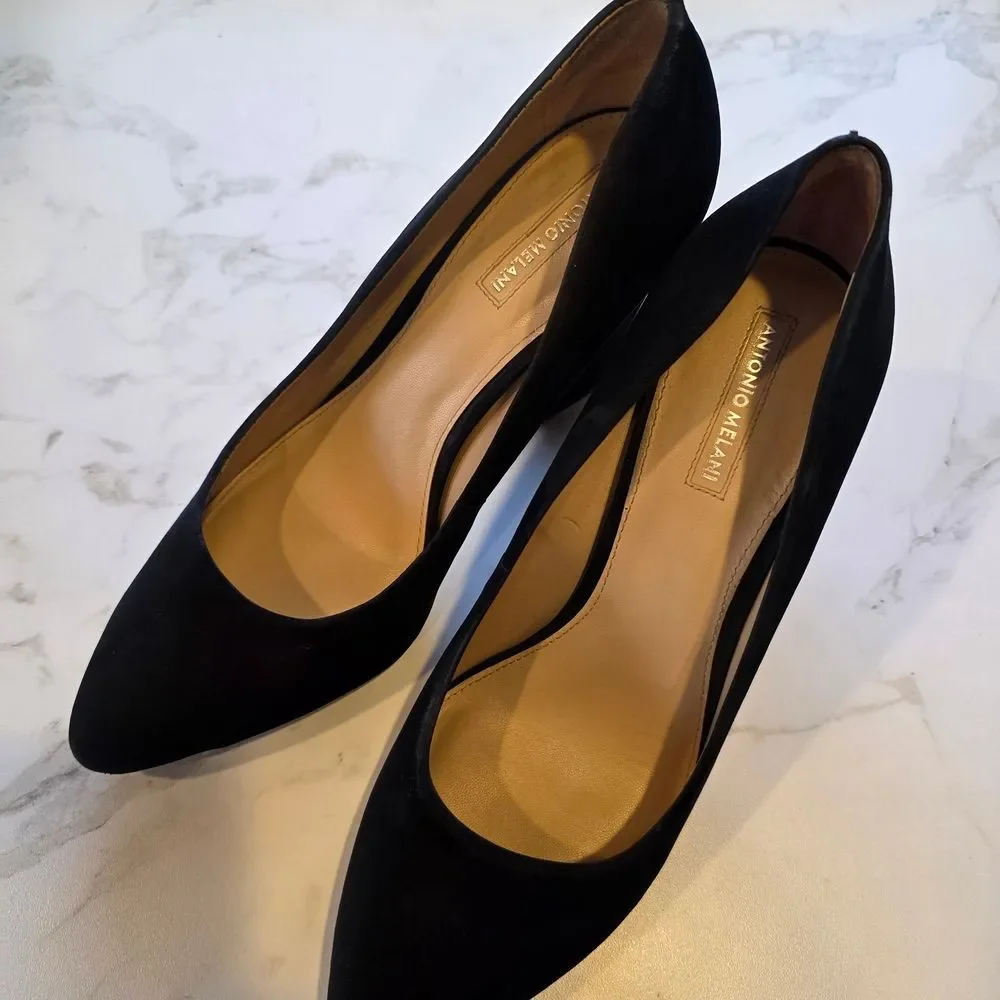 Antonio Melani Black Suede Pointed-Toe Heels